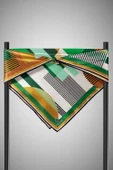100% Twill İpek Geometrik Desenli Zümrüt Yeşili - Hardal Renkli 90x90 Dikim Şekli : El Dikişi Eşarp thumbnail 5