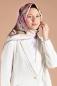 %100 Twill İpek Çiçek Desenli Mor - Pembe Renkli 90x90 Dikim Şekli : El Dikişi Eşarp thumbnail 1