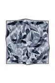 %100 Twill İpek Çiçek Desenli Gri - Siyah Renkli 90x90 Eşarp Dikim Şekli : El Dikişi thumbnail 2