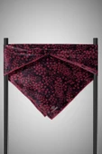 %100 Twill İpek Çıtır Çiçek Desenli Siyah - Bordo Renkli 90x90 Eşarp Dikim Şekli : El Dikişi thumbnail 4