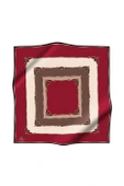 %100 Twill İpek Puantiyeli ve Geometrik Desenli Bordo - Vizon Renkli 90x90 Eşarp Dikim Şekli : El Dikişi thumbnail 2