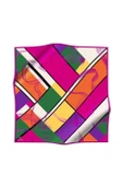 %100 Twill İpek Geometrik Desenli Fuşya - Mor Renkli 90x90 Eşarp Dikim Şekli : El Dikişi thumbnail 2