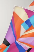 %100 Twill İpek Geometrik Desenli Fuşya - Turuncu Renkli 90x90 Eşarp Dikim Şekli : El Dikişi thumbnail 5