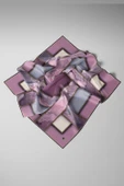 %100 Twill İpek Efektli Bant Desenli Lila - Gri Renkli 90x90 Eşarp Dikim Şekli : El Dikişi thumbnail 4