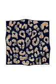 %100 Twill İpek Leopar Desenli Lacivert - Bej Renkli 90x90 Eşarp Dikim Şekli : El Dikişi thumbnail 2