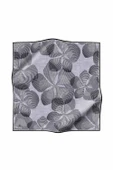 %100 Twill İpek Çizgili Çiçek Desenli Siyah - Gri Renkli 90x90 Eşarp Dikim Şekli : El Dikişi thumbnail 2