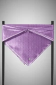 %100 Twill İpek Minik V Desenli Mor Renkli 90x90 Eşarp Dikim Şekli : El Dikişi thumbnail 4