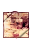 %100 Twill İpek Yaprak Desenli Bordo Renkli 90x90 Eşarp Dikim Şekli : El Dikişi thumbnail 2