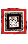 %100 Twill İpek Labirent Ve Geometrik Desenli Kırmızı - Siyah Renkli 90x90 Eşarp Dikim Şekli : El Dikişi thumbnail 2