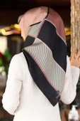 %100 Twill İpek Geometrik Desenli Pudra Renkli 90x90 Eşarp Dikim Şekli : El Dikişi thumbnail 1