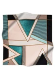 %100 Twill İpek Geometrik Desenli Zümrüt Yeşili - Somon Renkli 90x90 Eşarp Dikim Şekli : El Dikişi thumbnail 2