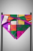 %100 Twill İpek Geometrik Desenli Fuşya - Mor Renkli 90x90 Eşarp Dikim Şekli : El Dikişi thumbnail 6