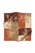 %100 Twill İpek Geometrik Ve Çiçek Desenli Taba Renkli 90x90 Eşarp Dikim Şekli : El Dikişi thumbnail 2