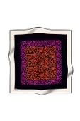 100% Twill İpek Bordürlü Dalga Desenli Fuşya - Turuncu Renkli 90x90 Dikim Şekli : El Dikişi Eşarp thumbnail 2