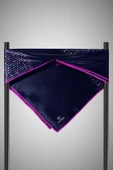 %100 Twill İpek Çıtır Şerit Desenli Lacivert - Fuşya Renkli 90x90 Eşarp Dikim Şekli : El Dikişi thumbnail 5