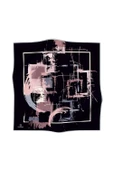 % 57 İPEK % 43 VİSKON Twill İpek Geometrik Desenli Siyah - Pudra Renkli 90x90 Eşarp Dikim Şekli : El Dikişi thumbnail 2