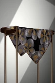 %100 Twill İpek Çizgili Çiçek Desenli Taba - Siyah Renkli 90x90 Eşarp Dikim Şekli : El Dikişi thumbnail 4