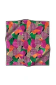 %100 Twill İpek Geometrik Desenli Fuşya - Zümrüt Yeşili Renkli 90x90 Eşarp Eşarp Kenar Dikiş Şekli El Dikişli thumbnail 2