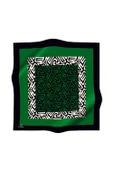 100% Twill İpek Bordürlü Dalga Desenli Siyah - Zümrüt Yeşili Renkli 90x90 Dikim Şekli : El Dikişi Eşarp thumbnail 2