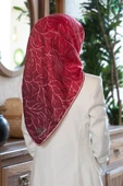 %100 Twill İpek Degrade Desenli Bordo Renkli 90x90 Eşarp Dikim Şekli : El Dikişi thumbnail 1