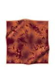 100% Twill İpek Çiçek Desenli Taba Renkli 90x90 Dikim Şekli : El Dikişi Eşarp thumbnail 2