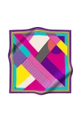%100 Twill İpek Geometrik Desenli Fuşya - Mor Renkli 90x90 Eşarp Dikim Şekli : El Dikişi thumbnail 2
