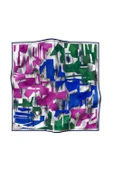 %100 Twill İpek Geometrik Desenli Fuşya - Saks Kabuğu Renkli 90x90 Eşarp Dikim Şekli : El Dikişi thumbnail 2