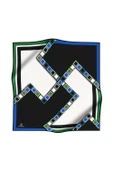 %100 Twill İpek Geometrik Desenli Saks - Zümrüt Yeşili Renkli 90x90 Eşarp Dikim Şekli : El Dikişi thumbnail 2