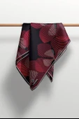 %100 Twill İpek Çizgili Çiçek Desenli Siyah - Bordo Renkli 90x90 Eşarp Dikim Şekli : El Dikişi thumbnail 5