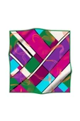 %100 Twill İpek Geometrik Desenli Zümrüt Yeşili - Mürdüm Renkli 90x90 Eşarp Dikim Şekli : El Dikişi thumbnail 2