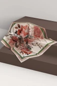 %100 Twill İpek Bahar Çiçekleri Desenli Narçiçeği - Haki Renkli 90x90 Eşarp Dikim Şekli : El Dikişi thumbnail 6