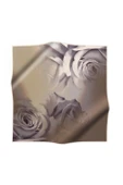 %100 Twill İpek Gül Desenli Bej - Vizon Renkli 90x90 Eşarp Dikim Şekli : El Dikişi thumbnail 2
