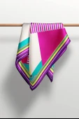 %100 Twill İpek Geometrik Desenli Fuşya - Mor Renkli 90x90 Eşarp Dikim Şekli : El Dikişi thumbnail 4