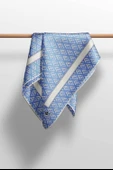 % 57 İPEK % 43 VİSKON Twill İpek Geometrik Desenli İndigo - Krem Renkli 90x90 Eşarp Dikim Şekli : El Dikişi thumbnail 5