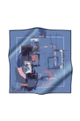 % 57 İPEK % 43 VİSKON Twill İpek Geometrik Desenli İndigo - Gül Kurusu Renkli 90x90 Eşarp Dikim Şekli : El Dikişi thumbnail 2