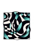 %100 Twill İpek Geometrik Desenli Mint Yeşili Renkli 90x90 Eşarp Dikim Şekli : El Dikişi thumbnail 2