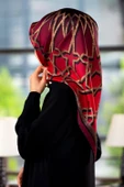 % 57 İPEK % 43 VİSKON Twill Türk Motifi  Desenli Kırmızı Renkli 90x90 Eşarp Dikim Şekli: El Dikişi thumbnail 1