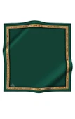 %100 Twill İpek Bordürü Leoparlı Düz Desenli Zümrüt Yeşili - Gold Renkli 90x90 Eşarp Dikim Şekli : El Dikişi thumbnail 2
