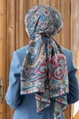 100% İpek Etro Desenli Lacivert Renkli 92x210 Şal thumbnail 1