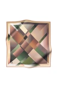 %100 Twill İpek Geometrik Desenli Bej - Haki Renkli 90x90 Eşarp Dikim Şekli : El Dikişi thumbnail 2