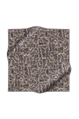 %100 Twill İpek Geometrik Desenli Siyah - Bej Renkli 90x90 Eşarp Dikim Şekli : El Dikişi thumbnail 2