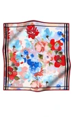 % 57 İPEK % 43 VİSKON Twill İpek Sulu Boyalı Çiçek Desenli Kırmızı - Bebe Mavisi Renkli 90x90 Eşarp Dikim Şekli : El Dikişi thumbnail 2