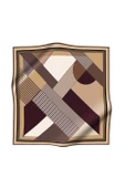 %100 Twill İpek Geometrik Desenli Gold - Kahverengi Renkli 90x90 Eşarp Dikim Şekli : El Dikişi thumbnail 3