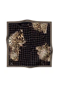 %100 Twill İpek Leopar Desenli Siyah - Bej Renkli 90x90 Eşarp Dikim Şekli : El Dikişi thumbnail 2