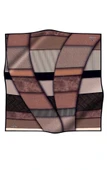 %100 Twill İpek Dokulu ve Geometrik Desenli Bej - Kahverengi Renkli 90x90 Eşarp Dikim Şekli : El Dikişi thumbnail 3