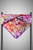 %100 Twill İpek Çiçek  Desenli Mor Renkli 90x90 Eşarp Dikim Şekli : El Dikişi thumbnail 3