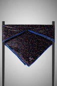 %100 Twill İpek Çıtır Motif Desenli Siyah - Saks Renkli 90x90 Eşarp Dikim Şekli : El Dikişi thumbnail 3