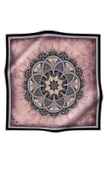 %100 Twill İpek Şal Desenli Pudra - Siyah Renkli 90x90 Eşarp Dikim Şekli : El Dikişi thumbnail 2
