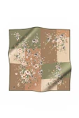 %100 Twill İpek Geometrik Ve Çiçek Desenli Haki Renkli 90x90 Eşarp Dikim Şekli : El Dikişi thumbnail 2
