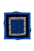 100% Twill İpek Bordürlü Dalga Desenli Siyah - Saks Renkli 90x90 Dikim Şekli : El Dikişi Eşarp thumbnail 2